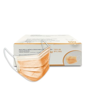 MASCARILLA MÉDICA c.gomas 3 capas Naranja (caja 50 uds.)