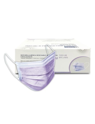 MASCARILLA MÉDICA c.gomas 3 capas Lila (caja 50 uds.)