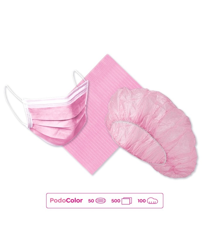 Pack PodoColor Mascarilla + Talla + Gorro Desechable - Rosa