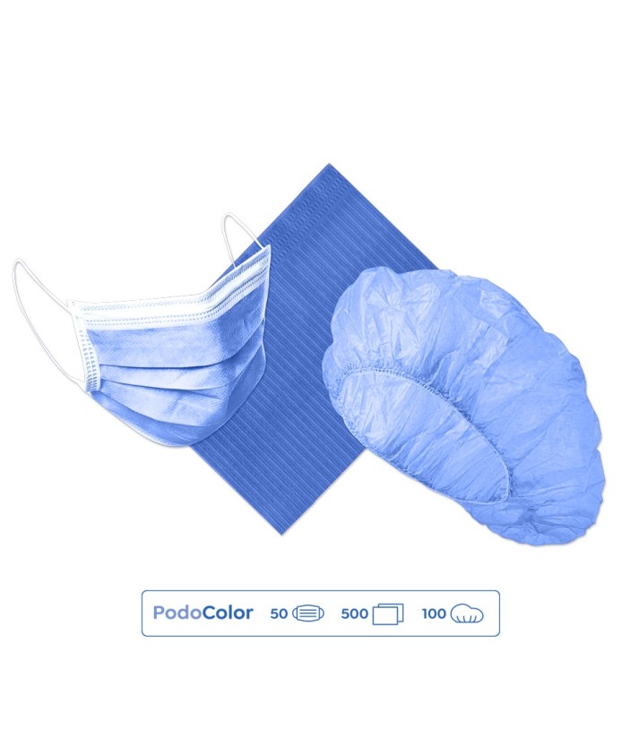 Pack PodoColor Mascarilla + Talla + Gorro Desechable - Azul