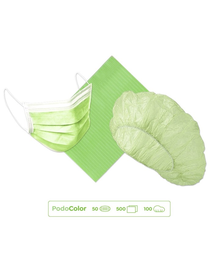 Pack PodoColor Mascarilla - Lima+ Talla Verde+ Gorro Desechable - Verde