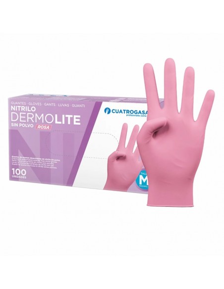 GUANTES DERMOLITE Nitrilo ROSA sin polvo (caja 100 u.)